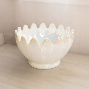 Vintage LE Smith Large White Iridescent Glass Pointed Bowl